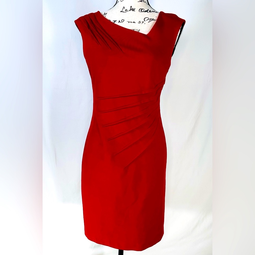 Cache Vintage Solid Red Asymmetrical Neckline Coc… - image 1